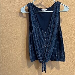 Lucky Brand Deep Blue Patterned Tank Top
